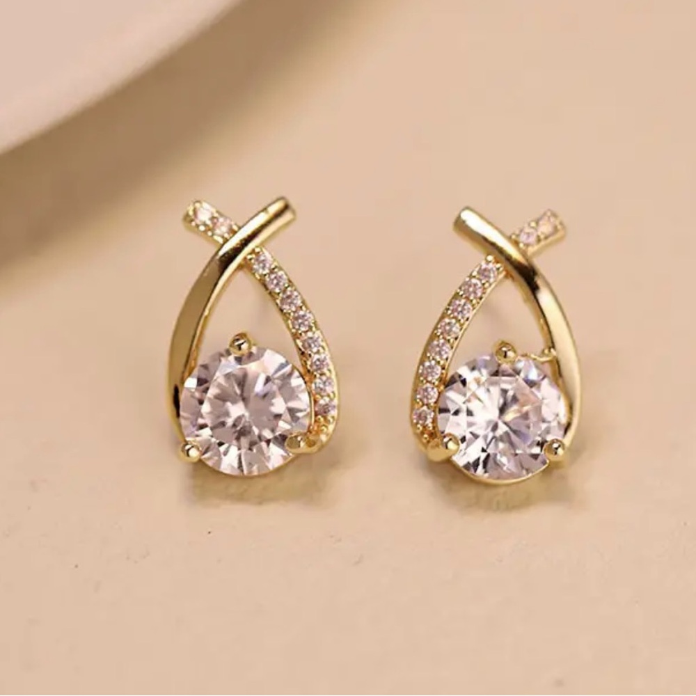 NWOT - Elegant GoldTone Teardrop Earrings with Sparkling Rhinestones